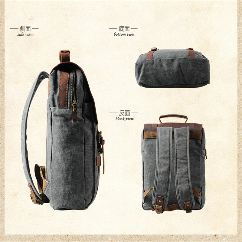 mochilas Vintage Fashion Backpack Leather military Canvas Men women school bagpack rucksack mochila girl