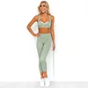 Cross Bandage Backless Mesh Hole Patchwork Yoga Sets Women Gym Clothes Sport Suit Elastic Slim Pants Sexy Bra 2 Pieces Sets