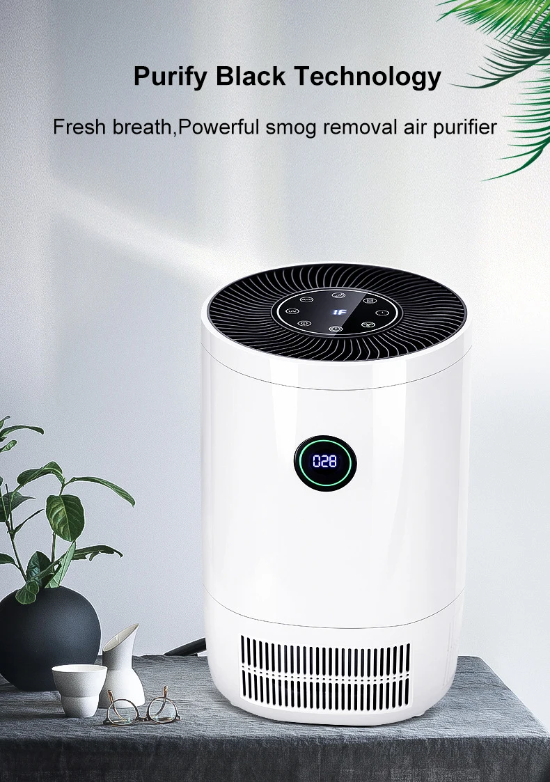 4 Layers Hepa Filter Smart Display Odor Allergies Eliminator Mini Portable Air Purifier with UV Light
