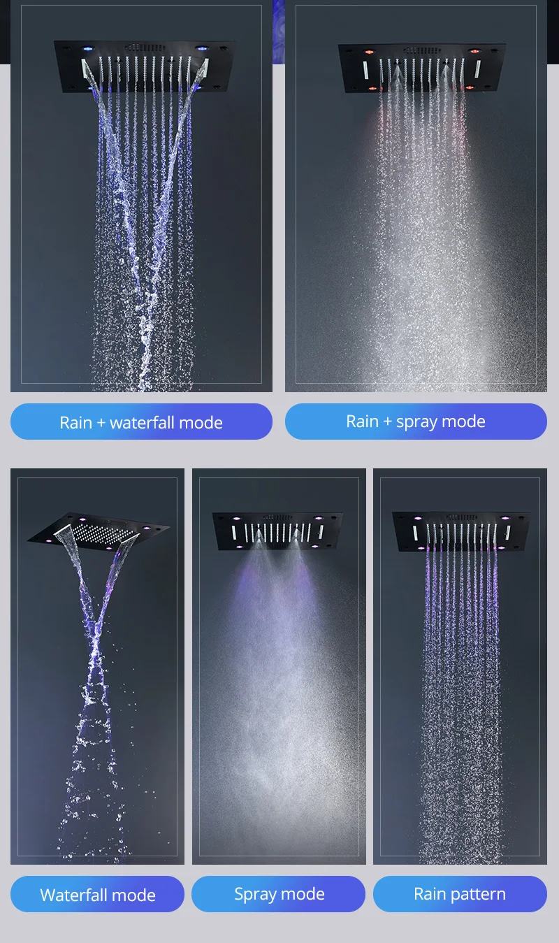 Big Smart Music Shower Head Rainfall Mistfall Waterfall Water Curtain And Multiple Function