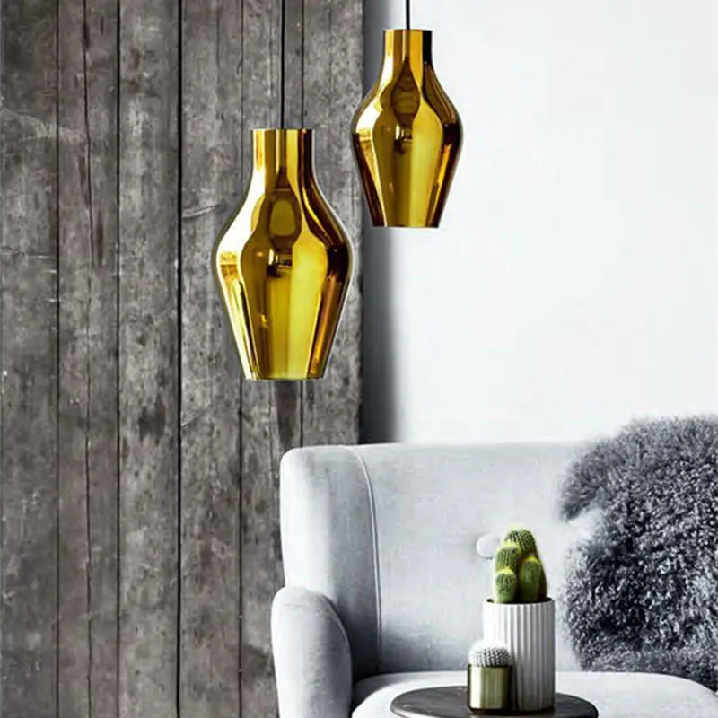 Nordic minimalist glass chandelier gold color hotel dinning room pendant led light modern