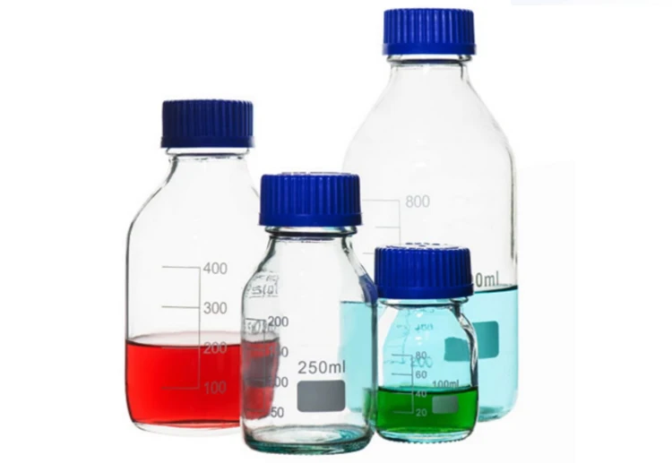 laboratory glass reagent bottle screw cap Blue Screw Cap Glass Reagent Bottle