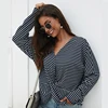 Play It Loose Fashion Women Surplice Batwing Front Twisted Wrap Striped Knit Sweater