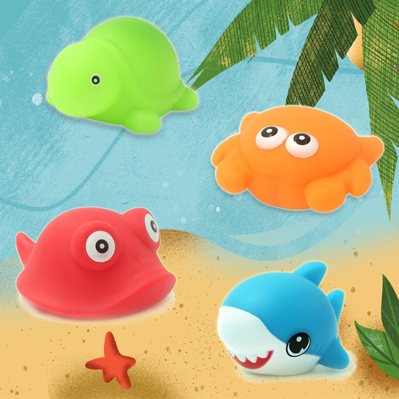 
Funny rubber light up floating water play safety sea animal bath toys for kids 