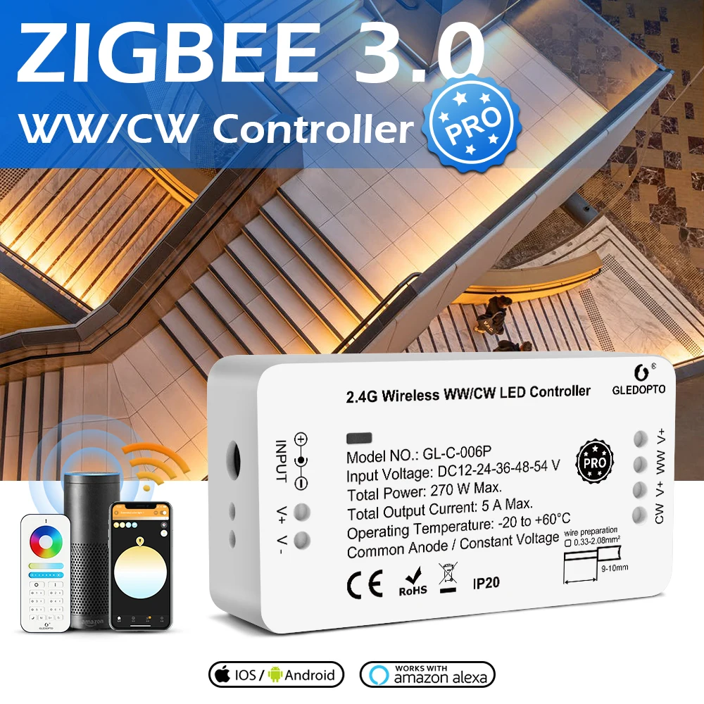 White LED Tap Lights 2700-6500K Dimmable WW/CW Light Strip Controller works with Smart Life APP - ANKUX.COM