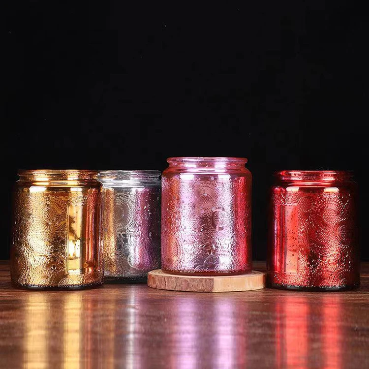 8oz Embossed Shiny Gold Glass Jar Candle Container Starry Design Cup