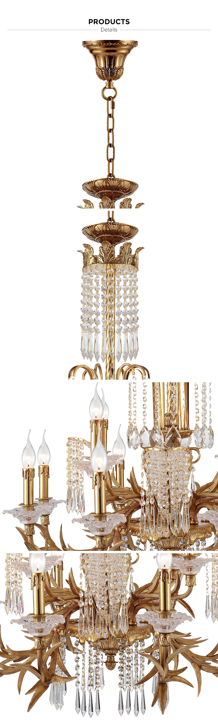 top quality brass leaf staircase chandelier crystals