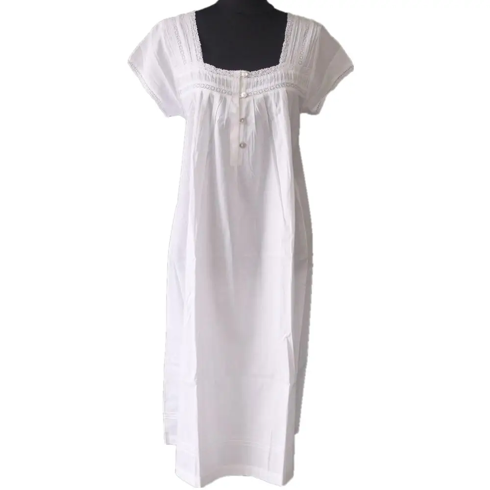 White Cotton Pintuck Nightgown - Buy Cotton Nightgown,Nighty,Nightdress ...