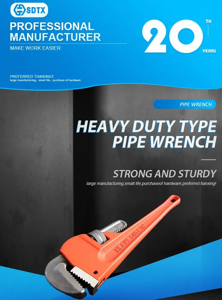 Linyi good quality heavy duty pipe wrench adjustable wrench 48"