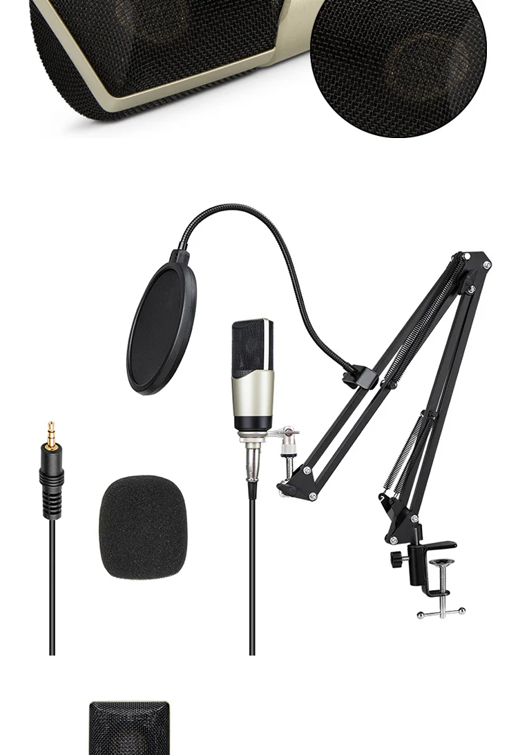 Condenser Microphone Phantom Power Stand With Cable Pop Filter Wind
