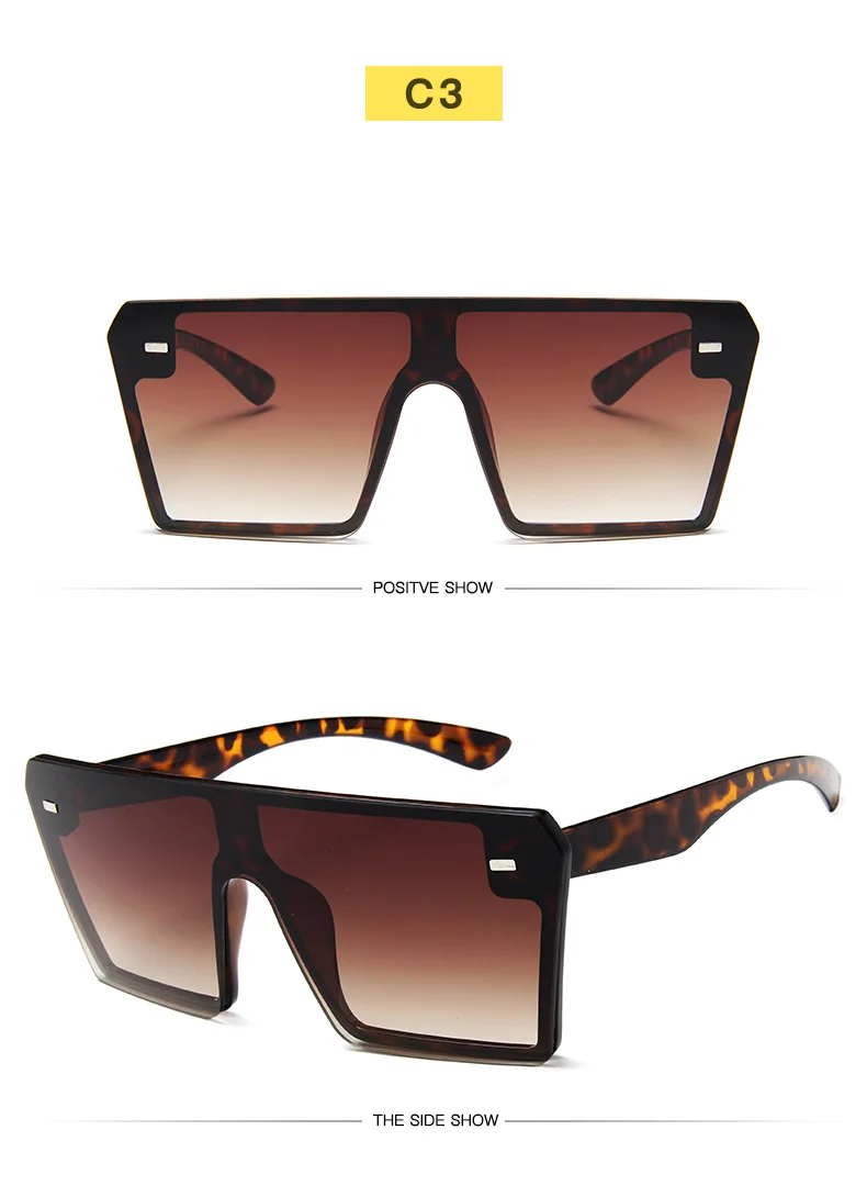 High Quality Designer Big Frame Colorful Square One Piece Oculos De Sol Women Men Oversized Sunglasses