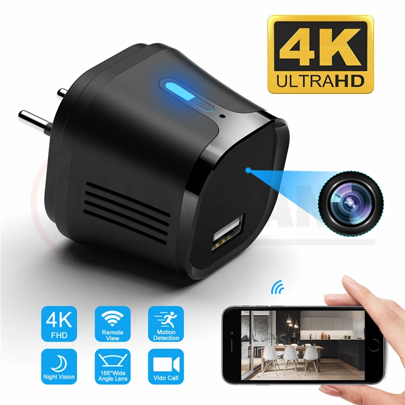 2020 4K WIFI Wireless wall plug USB Charger Camera Mini power adapter camera wifi 4K