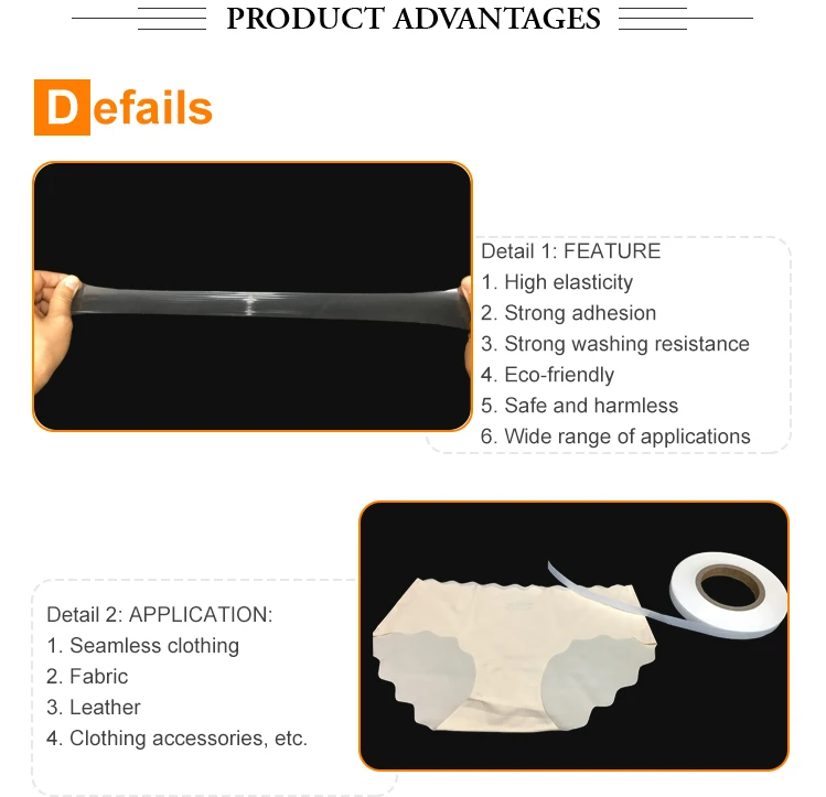 High Elasticity TPU Hot Melt Adhesive Film with 130-150°C Temperature Range and 140cm Width for Seamless Underwear