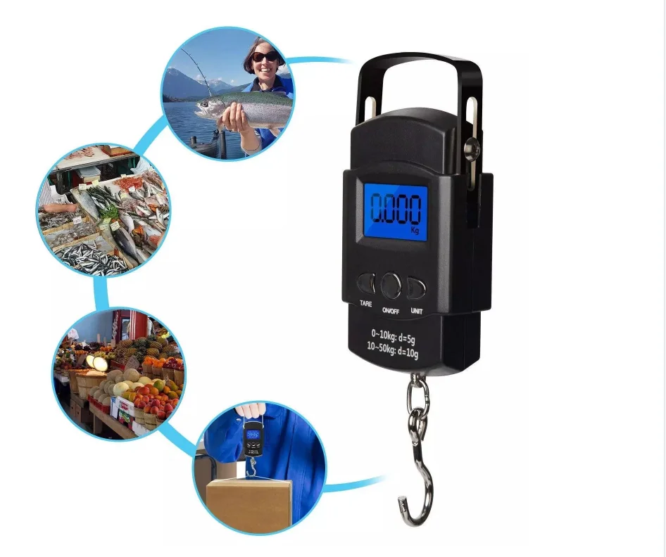 50kg/110lb Digital Electronic Luggage Scale Portable Suitcase Scale Handled Travel Bag Weighting Fish Hook Hanging Scale
