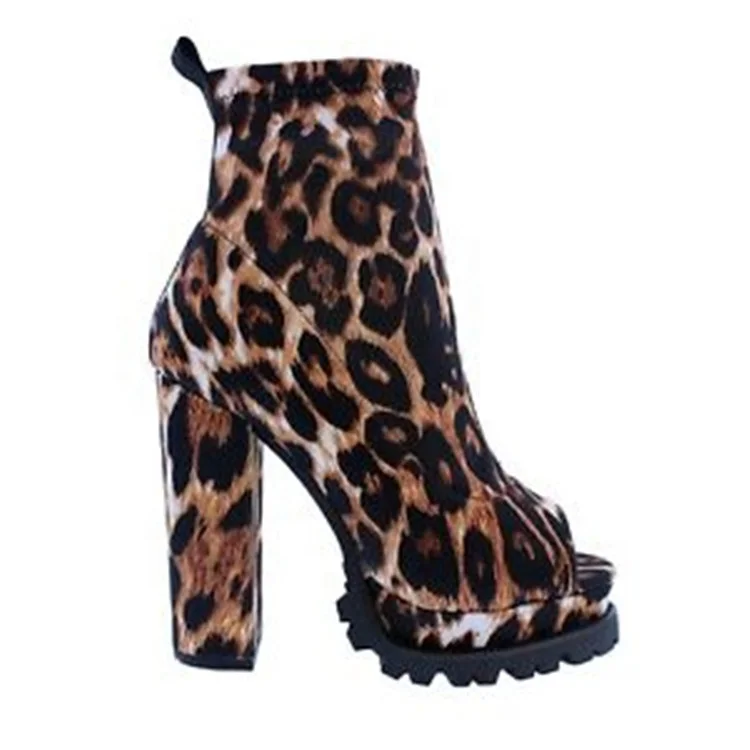 2020 Women Snake Python Skin Ankle Booties Platform Lug Sole Chunky High Heel Open Toe Booties