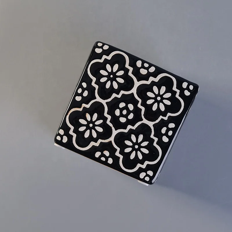 Square glaze printing custom ceramic tealight candle jar porcelain candle holders bedroom decorative use