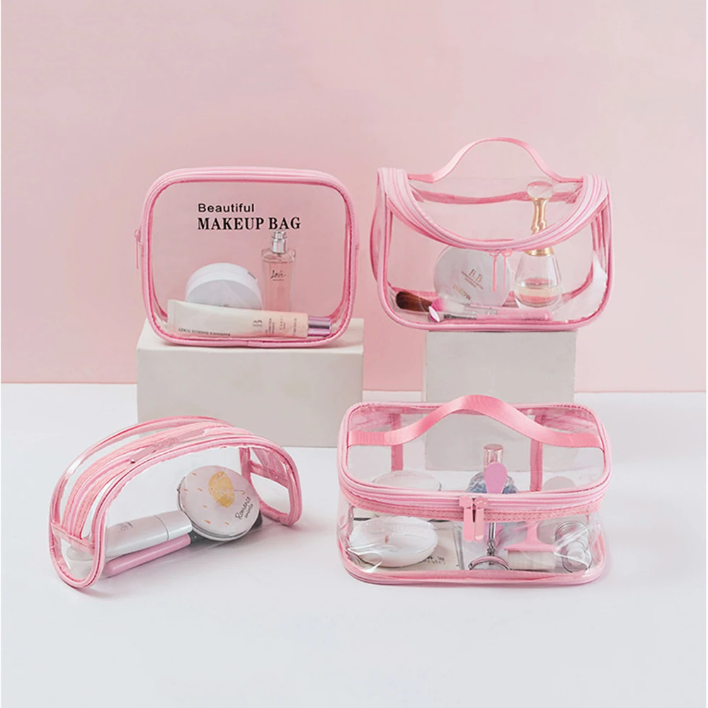 Pink Clear Makeup Bag Custom Traveling Convenient Cosmetic Makeup Bag ...