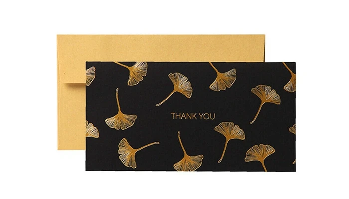 Custom high quality Black greeting card , embossing gold foil stamp thank you card