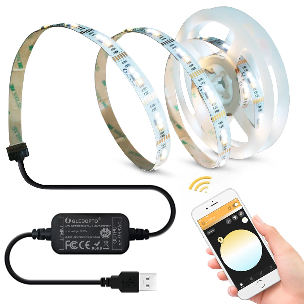 USB Powered IP65 RGB Led Light Strip Works with RF 6-Zone Remote Control,16 Millions Multi Colors & 9 Lighting Modes