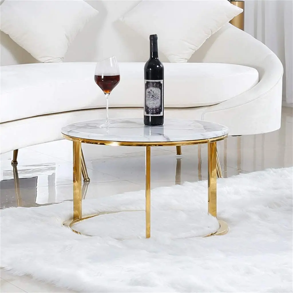 Wholesale Size Round Modern Marble Top Stainless Steel Gold Leg Coffee Table Sets Living Room