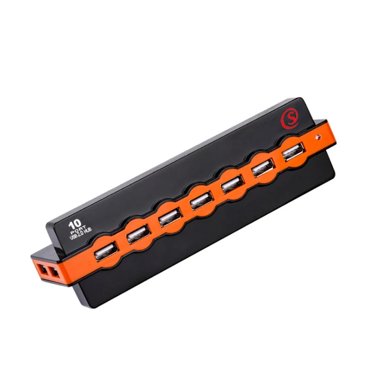 
G&D Harmonica Shape Hub with Busy Indicator and Power 60cm Extension Wire 10 USB Port Hub 