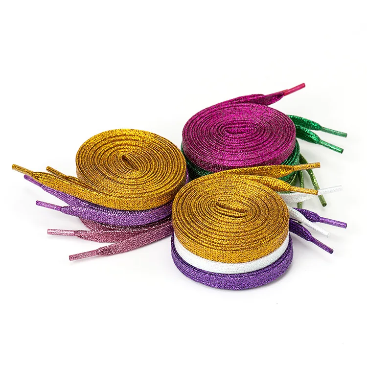 Polyester Flat Shoelaces Tubular Silver Glitter Shoelaces For Sneakers