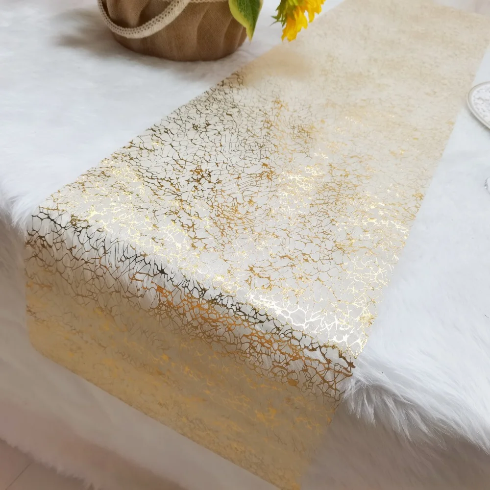 European Style Wedding Table Runner with Gold Stamping and Sequin Solid ...