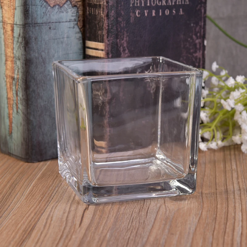 Wholesales Clear Square Glass Candle Jars Home Decoration