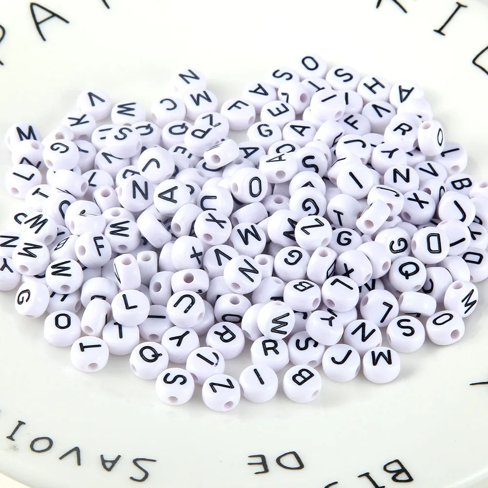 White Acrylic Coin Black Alphabet Letter Beads For Jewelry Making - Buy ...