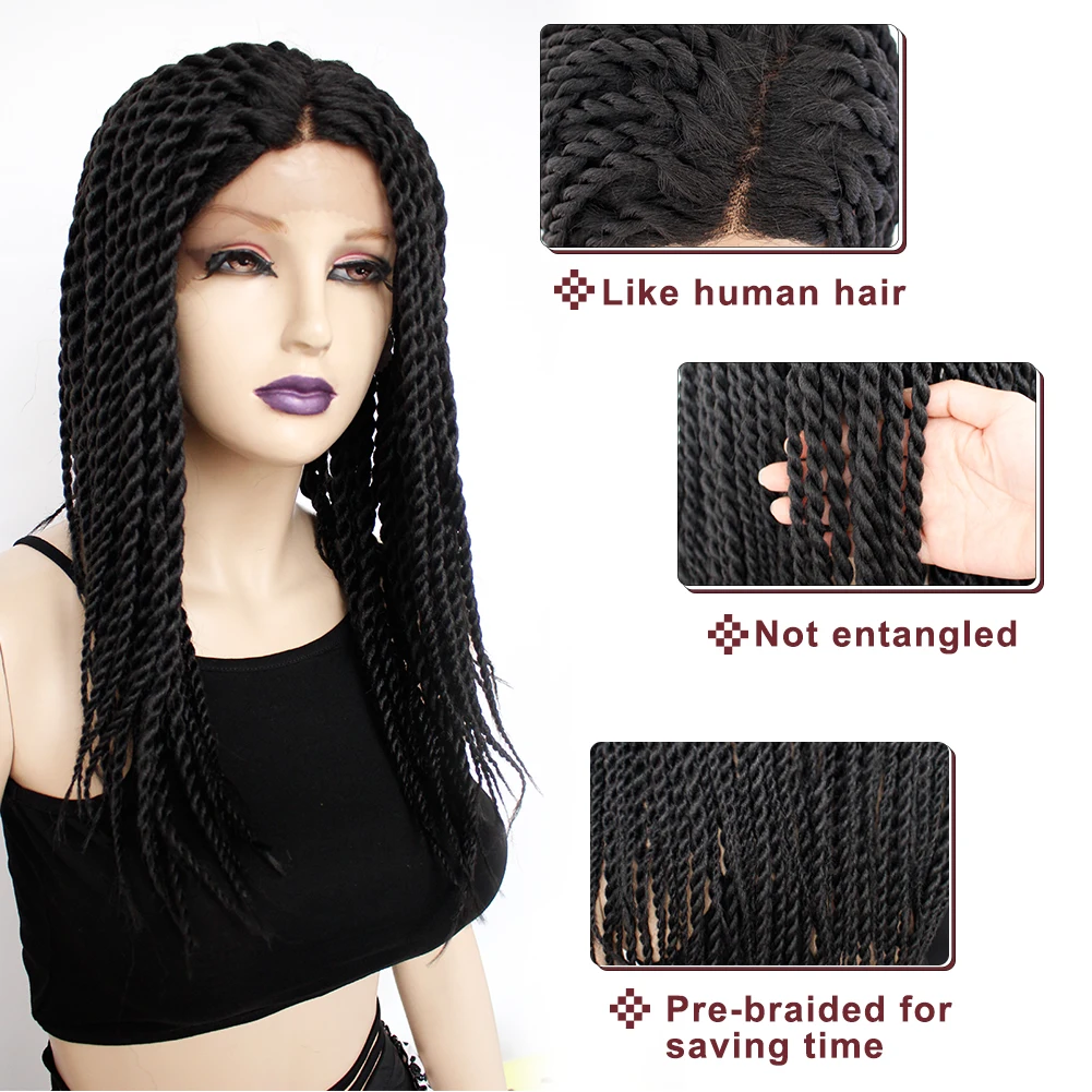 Wholesale African Knotless Box Braiding Hair Wig Glueless Synthetic Hair Vendors Lace Front