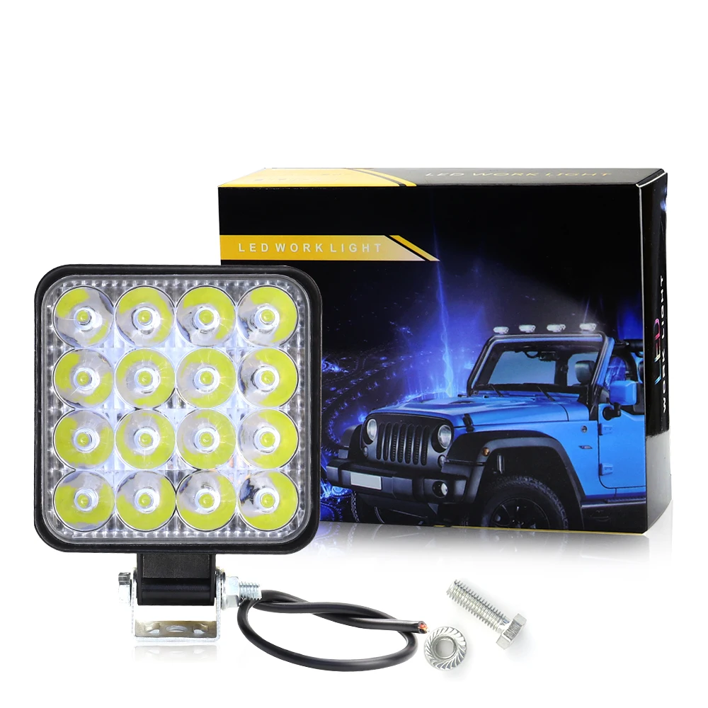 DXZ 3Inch Square 48W 16LED 6000K 4800LM Square Waterproof LED Work Light for Off-Road Suv Boat 4X4 Jeep JK 4Wd Truck