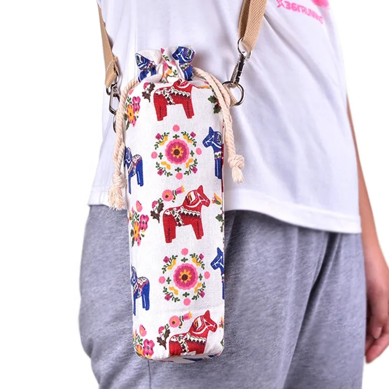 Wholesale Drink Bottle Holder Neck Strap Cotton Canvas Wine Bottle