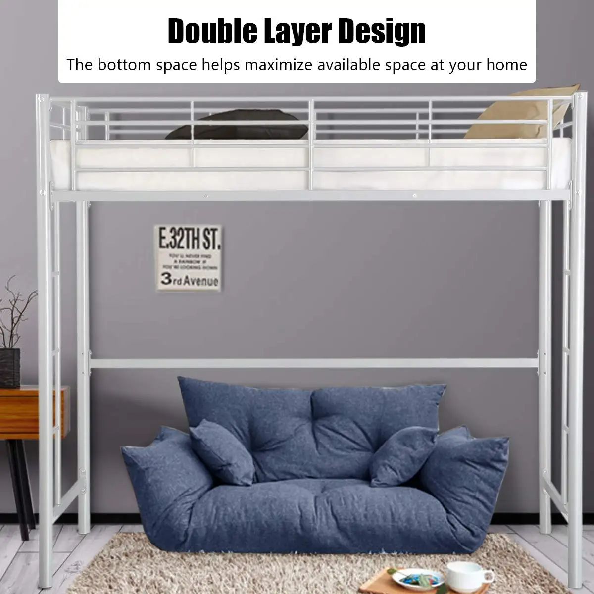 3ft High Bed With Twin Ladders And Safety Guardrail,High Sleeper