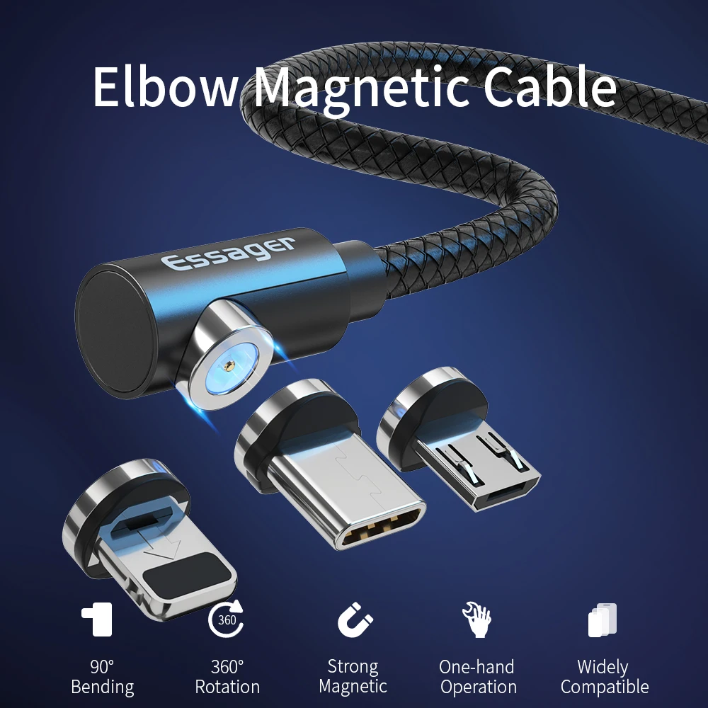 2019 cheaper price Essager oem cellphone 3ft 6ft 3 in 1 90 degree magnetic elbow usb cable - ANKUX.COM