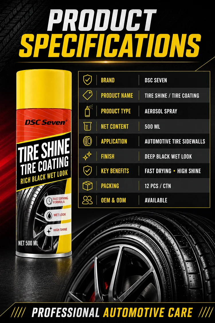 500mL  Tire Shine Polish Spray, Professional Tire Care Anti-Aging High Gloss Durable Protection Car Care Product