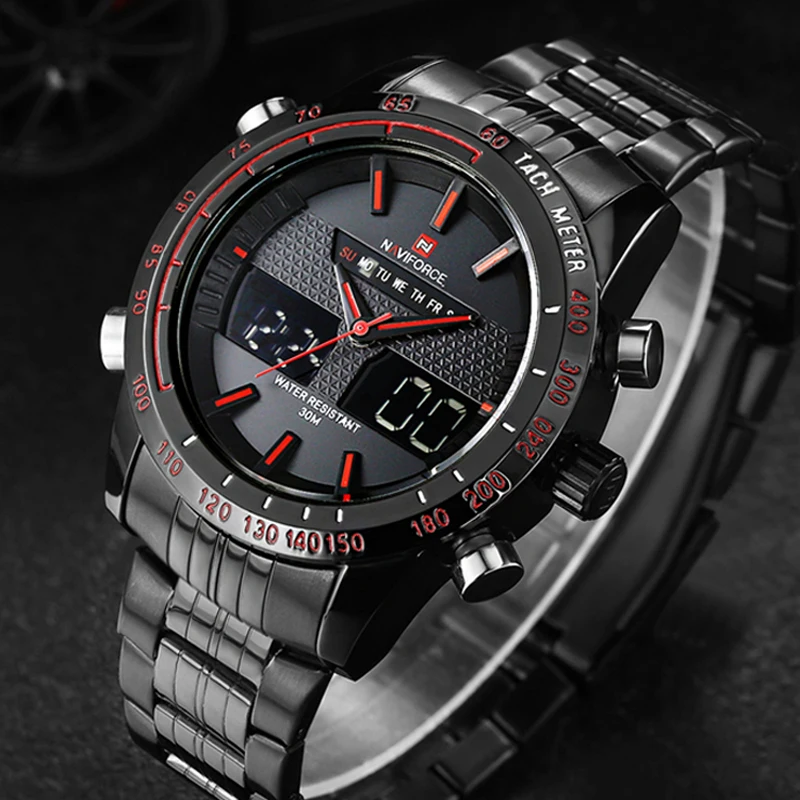 NAVIFORCE NF9024 Stainless Steel Analog Digital LED Watch for men