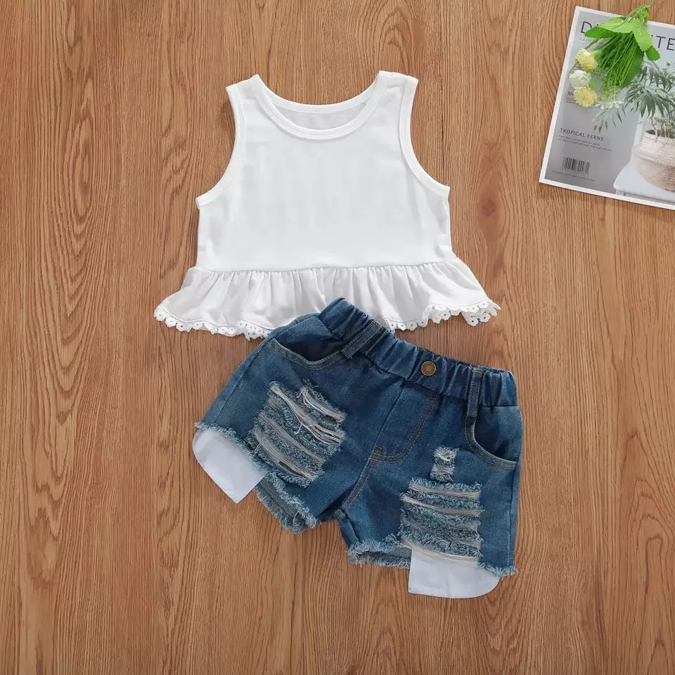 laser Terminologie Detective White Lace Top Denim Shorts Suit Baby Girl Jeans Little Girls Summer  Clothing 2 Piece Short Set - Buy Baby Girl Jeans Set,Little Girls 2 Piece  Short Set,Girls Summer Clothing Set Product