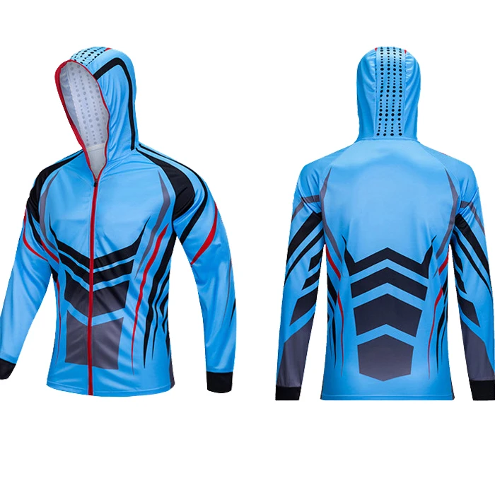 Wholesale 2020 New Design Sublimated Long Sleeve Fishing Wear Shirt With Hood Breathable Fishing Jersey