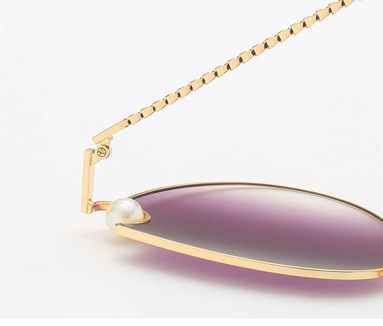 Gafas De Sol Designer OEM Trendy Pearl Metal Chain Photochromic Women Cat Eye Sunglasses