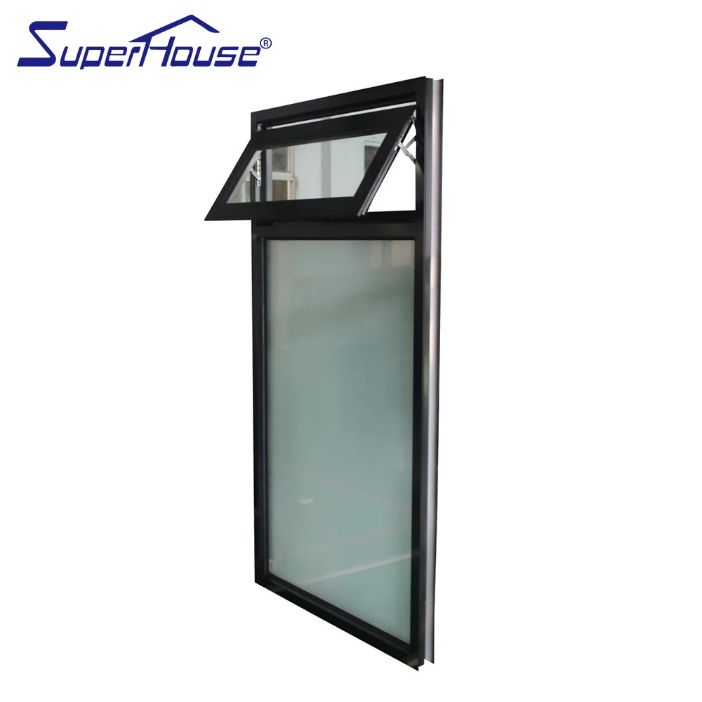 Double glazed black color commercial use frosted glass awning windows Australia chain winder