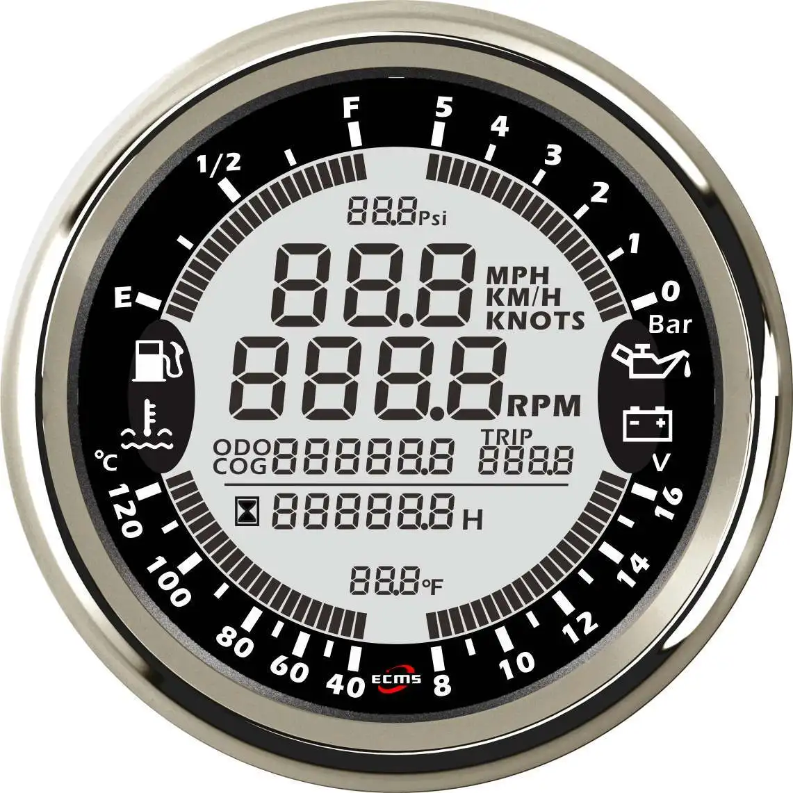 Tachimetro Digitale Multifunzione Per Barche - Misura Giri, Temperatura Acqua, Pressione Olio, Tensione | NMEA2000, Display 85 Mm