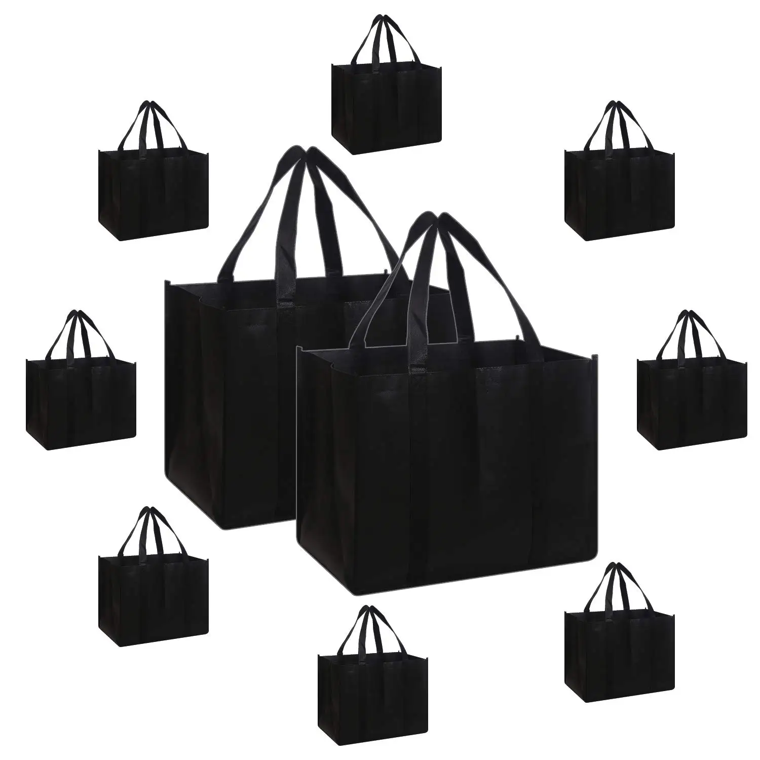 Set Of 10 Reusable Grocery Bags Black Shopping Tote Bags With ...