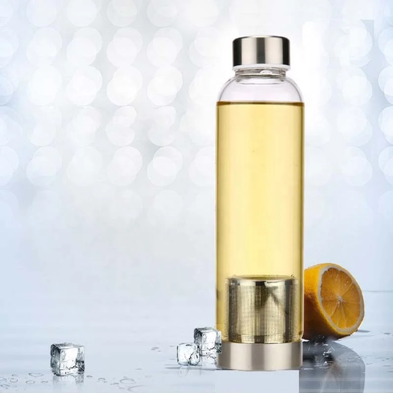 
450ml eco friendly portable travel glass water filter bottle with stainless steel lid 