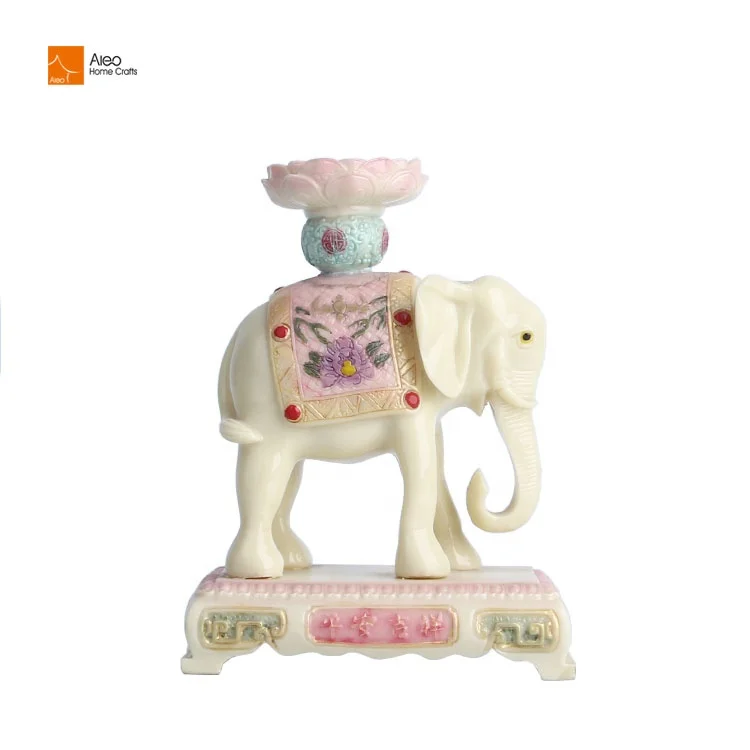 Decoration Resin Elephant Tea Light Candlestick Holder Lotus Votive Candle Holders For Church/Buddhist altar Give free candle