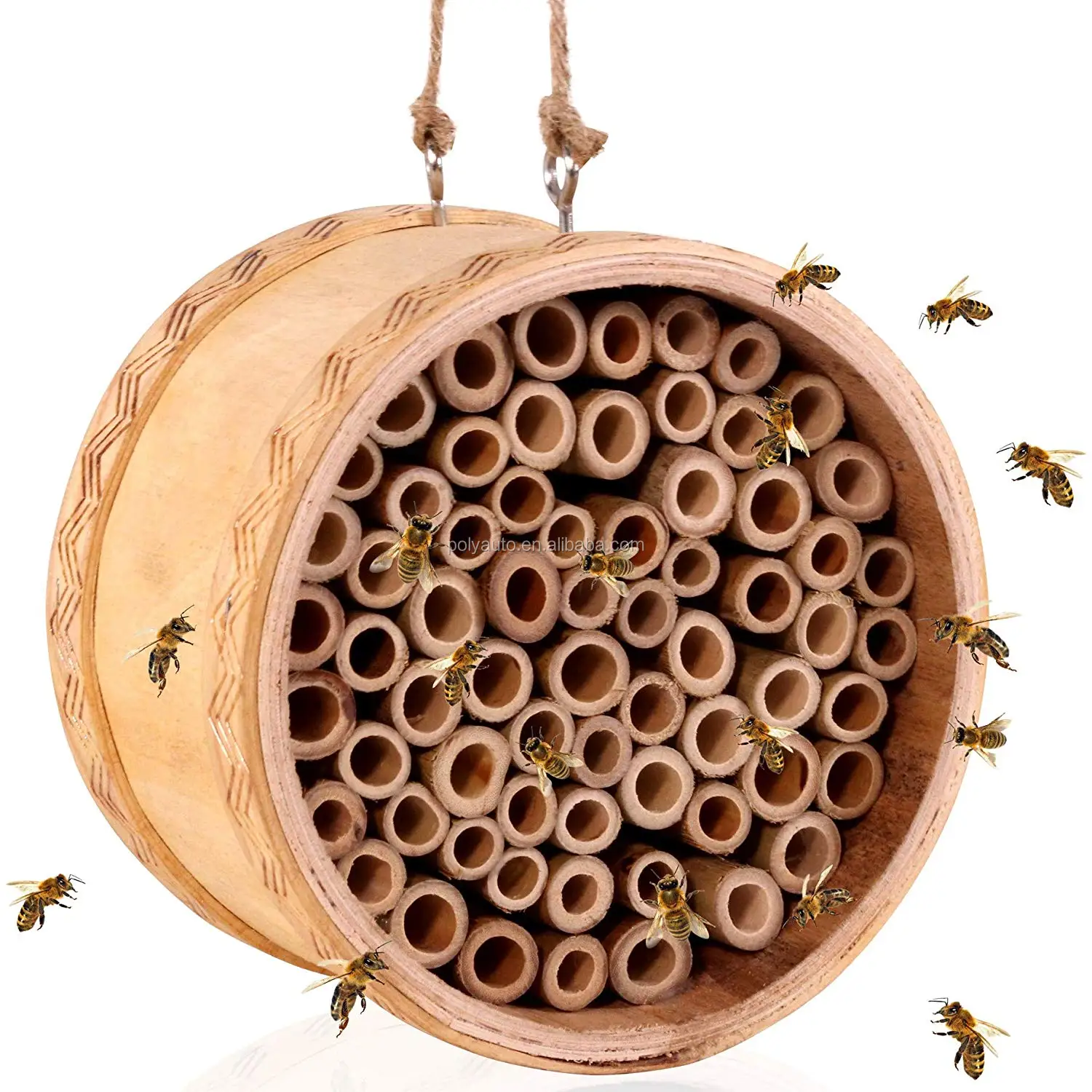 bee house - handmade natural bamboo bee hive - attracts peaceful