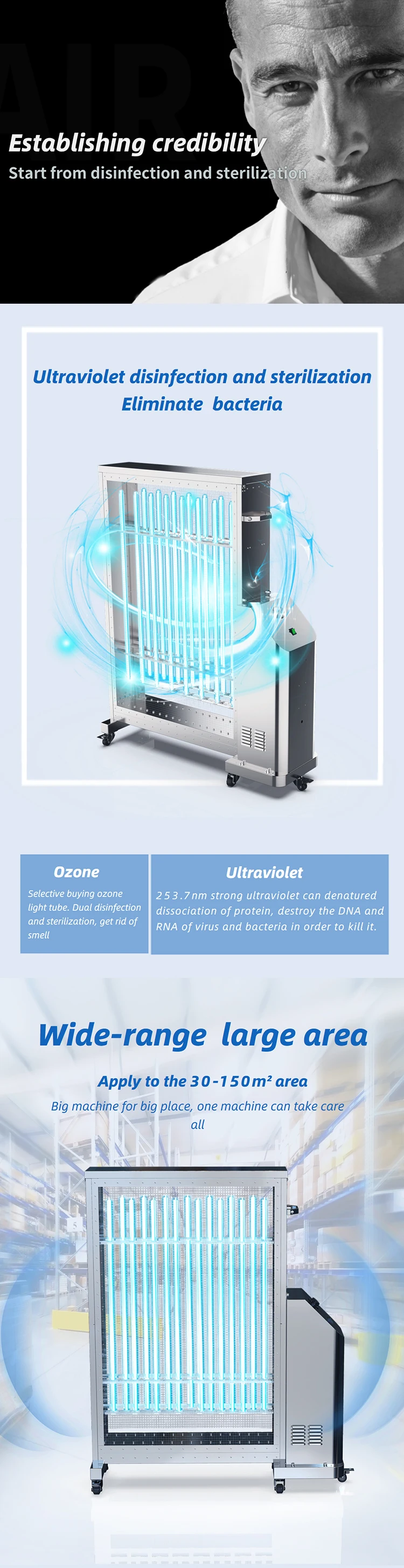 Uvc lamp uv germicidal 30w uv-c light wand sanitizer disinfection
