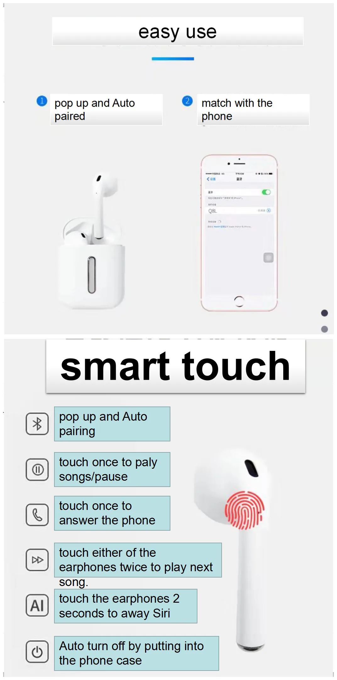Twin wireless earphones BT 5.0 tws Q8l bluetooth earphones headphones i9s mini i7 bluetooth earbuds with charging box - ANKUX.COM