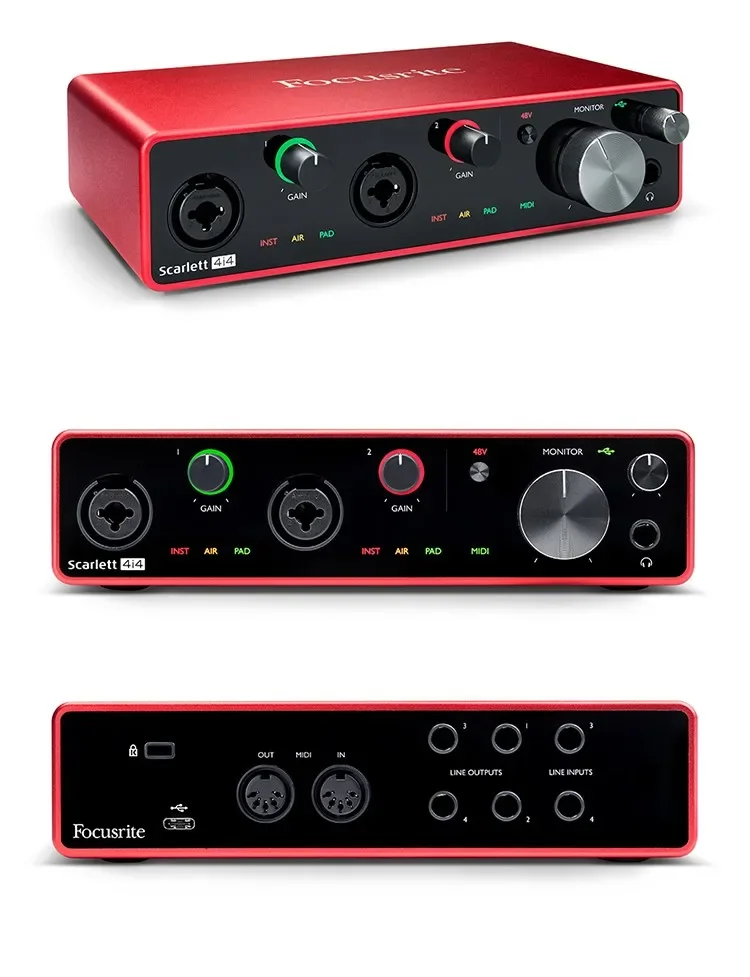 Focusrite Scarlett 4i4 3rd Gen Recording Sound Card 4 In4 Out Usb Audio ...