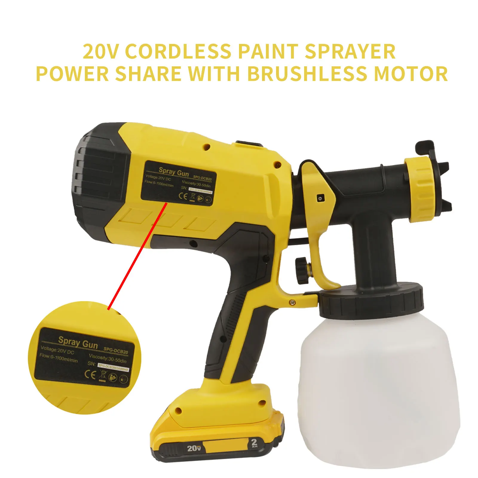 Spray Gun For Dewalt 18v 20v Max Battery Cordless Paint Sprayer Gun