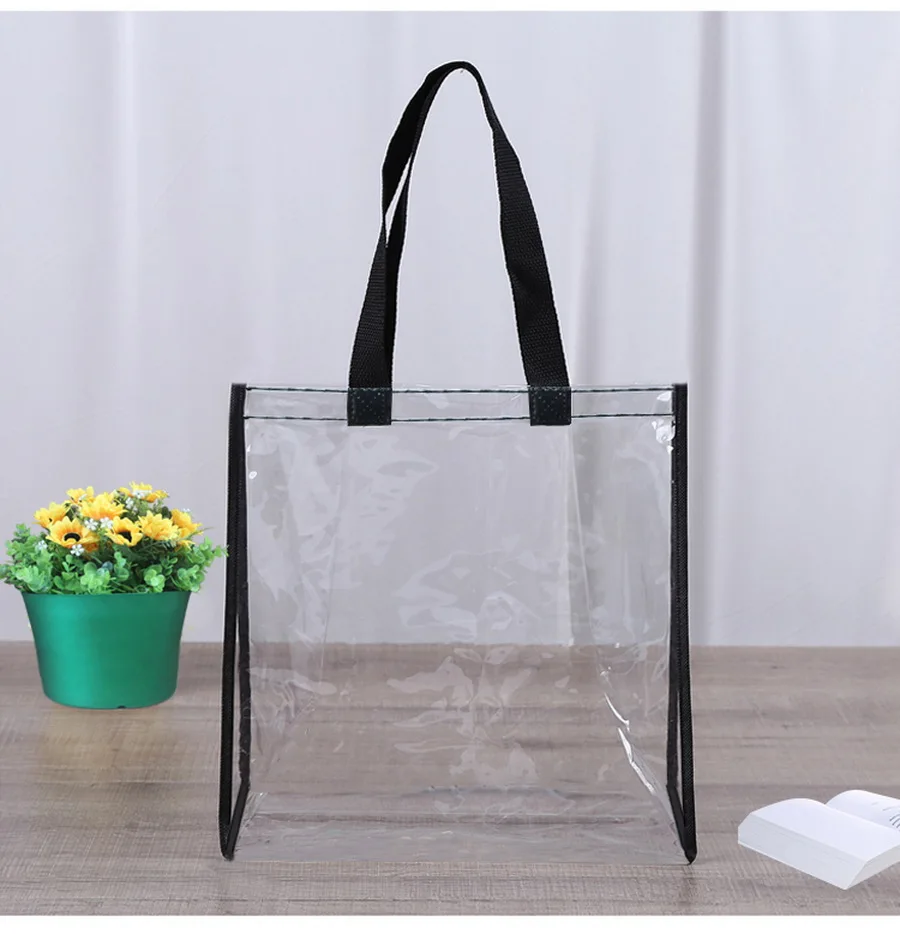 定制印花透明pvc购物袋大型沙滩手提袋透明糖果色果冻女式手提包